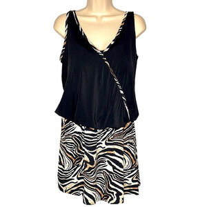 Catherines Black and Zebra Print One Piece Swim dress, size 20
